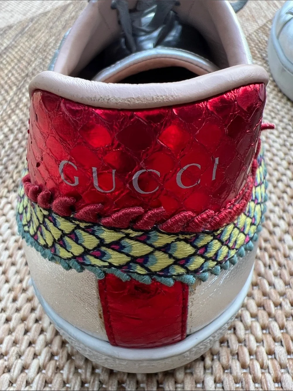 Gucci Ace Embroidered Silver Dragon